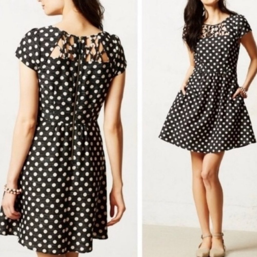 Anthropologie Black Dress with White Dots